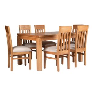Juego Comedor Castilla - Miel + 6 Sillas Tapiz Crudo