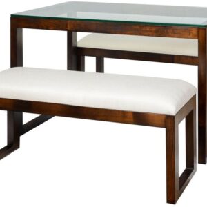 Juego Comedor Merbau + 2 Banquetas Gris claro